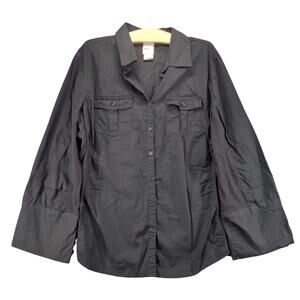 JMS Just My Size Button Up Womens Shirt Size 3X Black Long Sleeve
